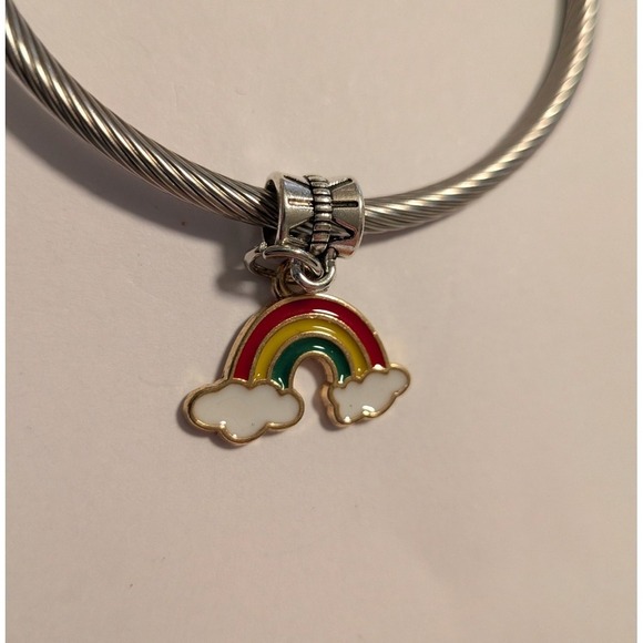 Jewelry - Rainbow Cloud Enamel Dangle Charm Silver Tone Slide for Bracelet